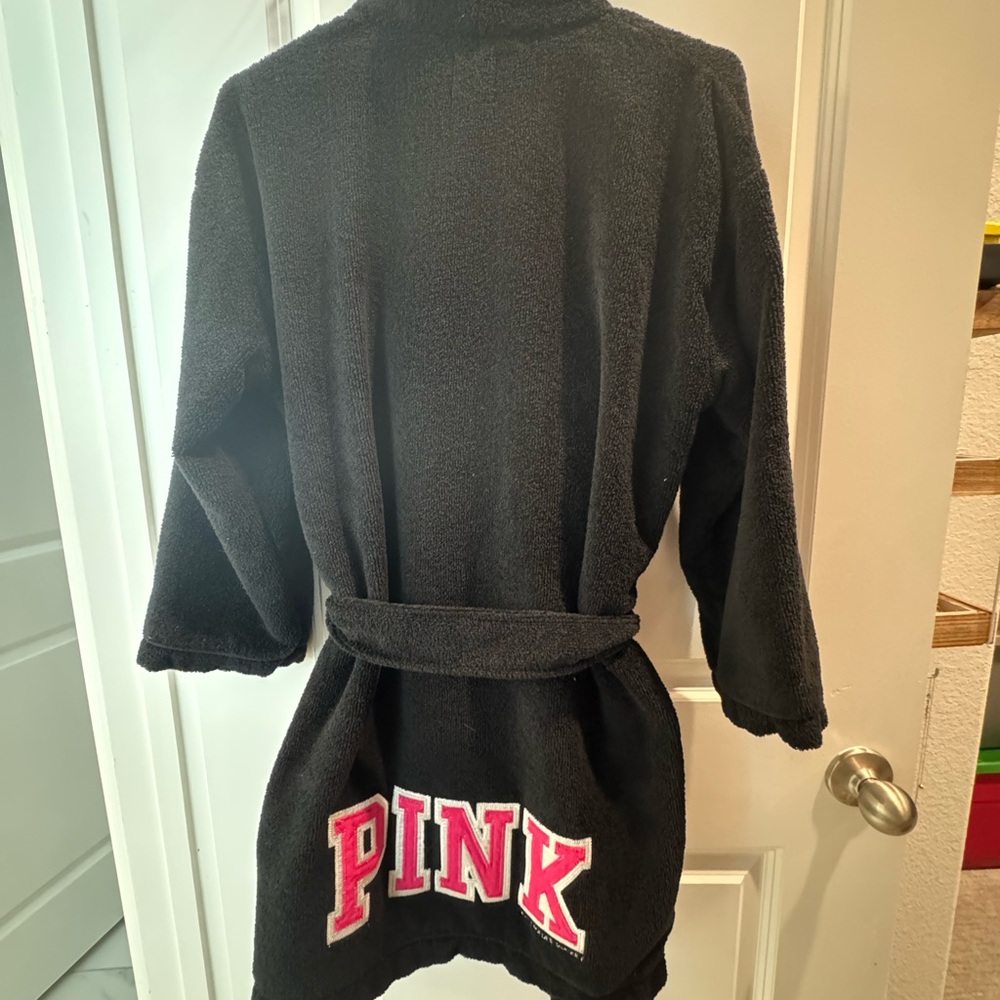 Victoria's Secret Black Robe with Pink Lettering